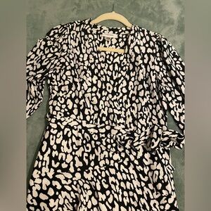 Calvin Klein Wrap Waist Long Ruffle Women's Patterned Dress